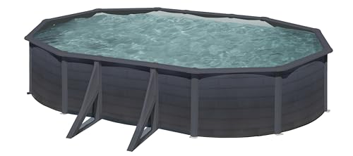 Piscina de Acero Elevada,Ovalada con Aspecto Acero Grafito. Piscinas Desmontables para Jardín. 610 x 375 x 120 cm - Piscina Gre KIT730GF Kea.