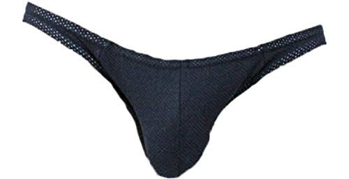 LOBBO Men's Brief - White Cotton Mesh Bikini Brief Pouch Underwear for Men (Large, Black)
