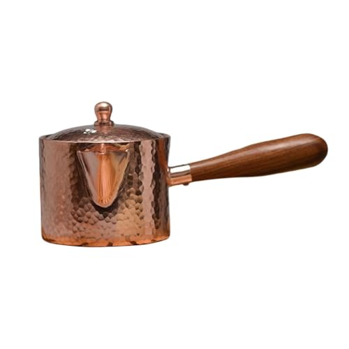 Tetera turca de cobre martillado hecha a mano para uso en estufas, mango largo vintage, ideal para servir café y bebidas