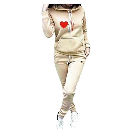 SHOBDW Sudadera con Capucha para Mujer Diaria Conjunto de Dos Piezas Patchwork Invierno Chaqueta de Manga Larga Trajes Deportivos Chándales Pantalones de chándal 2PCS (L, W-Beige)