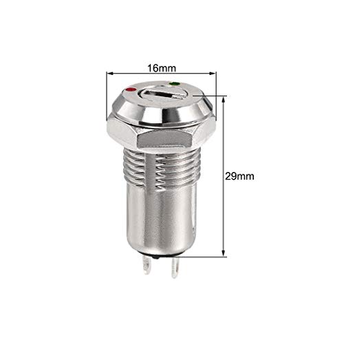 Sourcingmap 12mm 2 Positions Key Locking Push Button Switch with 2 Keys NO-Off 12x29mm, Silver Tone, S1204-Single pull-1pcs - Image 2