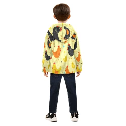 Colorful Cute Chicken Pattern Toddler Fleece Jacket Girl Boys Hooded Fleece Jacket Coat Warm Outwear Zip-up 3-10T4