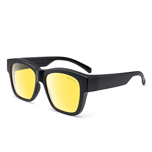 Night Driving Glasses Wraparound Fit over Sunglasses for Men - Women Around Shield Sunglasses Leather Eyeglasses Case