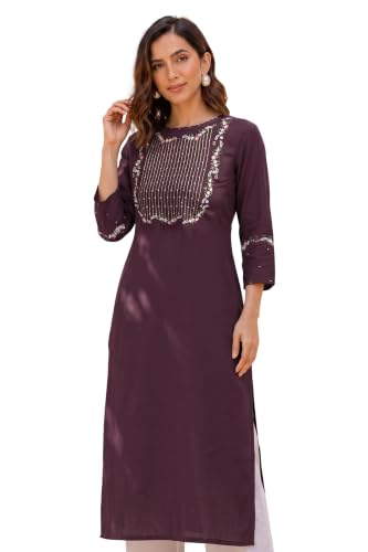 Image of MIRCHI FASHION Women's Straight Fit Rayon Sequins Embroidered and Polka Dots Printed Kurti Only