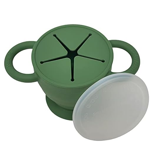 BraveJusticeKidsCo | Snack Attack II Snack Cup | Collapsible Silicone Snack Container | Toddler and Baby Snack Catcher Lid (Kale)