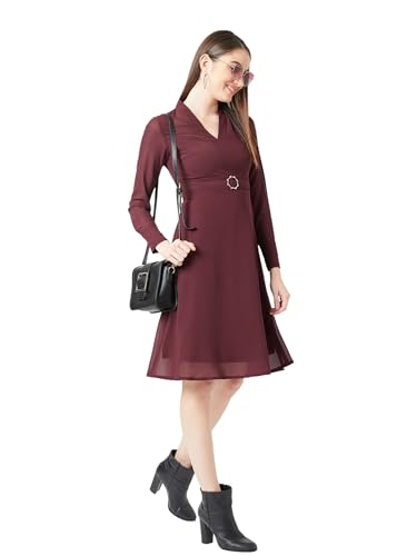 Image of Miss Chase Women's Round Neck Sleeveless Polyester Ruffled Knee- Length Dress