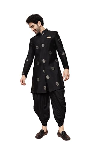 KISAH Men's Sherwani Dhoti Set – Embroidered Silk Blend Ethnic
