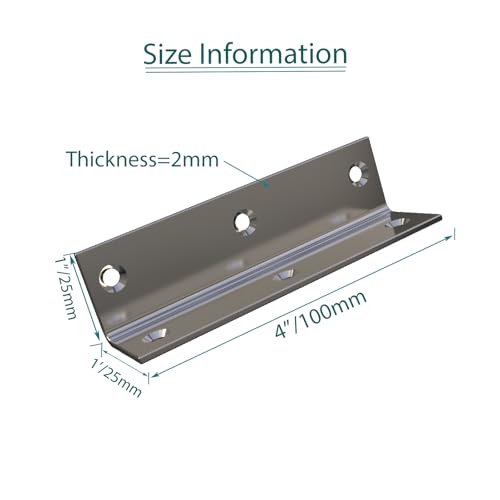 Image of Stainless Steel Corner Bracket,Joint Right Silver Angle Brackets,L Shape Heavy Duty Metal Corner Brace Shelf Supporter for Wood Aufuga (10, 4x1x1)