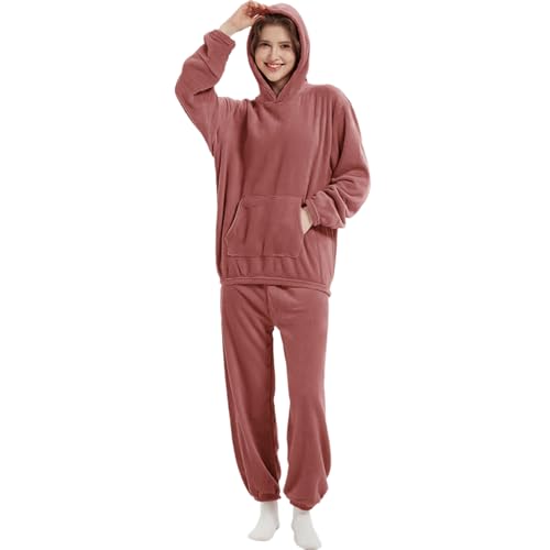 Women’s Fluffy Pajamas Set Plush Fuzzy Loungewear Sleepwear with Pockets Loungewea Long Sleeve Shirt and Pajama Pants Fleece Pajamas Set Winter Pajamas for Women