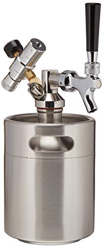 Lamtor G005-2L 64 Ounce Mini Keg Pressurized Growler for Craft Dispenser System CO2 Adjustable Draft Beer Faucet with Perfect Pour Regulator, 2L, Silver