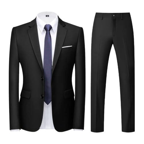 KUDORO Costume Homme 2 pièces Slim Fit Smoking Simple Poitrine à Deux Boutons, Men Suits 2 Piece Noir pour Mariage Business Fête Confort Elégant Blazer...