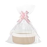 Geschenkkorb Leer, Aufbewahrungskorb, Geflochten Korb für Geschenke mit Geschenktüten und Bändern, Präsentkorb Leer für Geburtstag, Hochzeit, Babyparty, Erntedank, Weihnachten (Khaki und Weiß)
