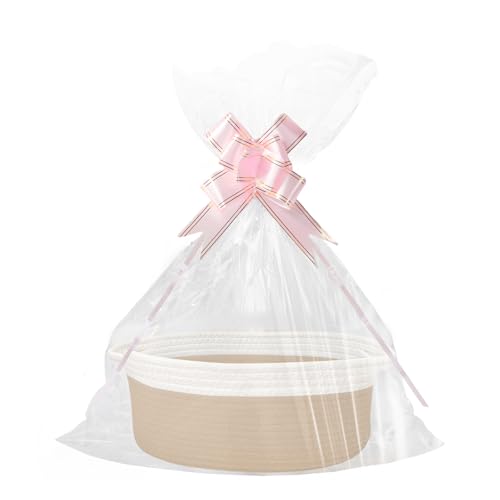 Geschenkkorb Leer Aufbewahrungskorb Geflochten Korb für Geschenke mit Geschenktüten und Bändern Präsentkorb Leer für Geburtstag Hochzeit Babyparty Erntedank Weihnachten (Khaki und Weiß)