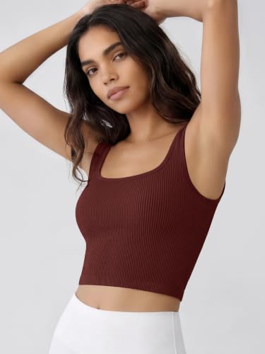 Image of ODODOS 3-Pack Seamless Square Neck Crop Tank for Women Ribbed Knit Soft Low Back Cropped Tops