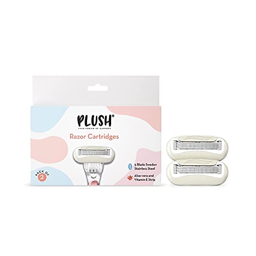 Plush 5 Blade Body Razor Cartridge with Aloe Vera Lubricating Strip & Vitamin E (Pack of 2) | For All Skin Type | For Easy & Safe Body Hair Removal at Home | No Bumps, No Cuts