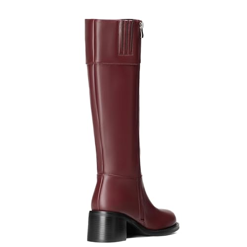 Image of Reitoye Knee High Boots Women Platform Chunky Block Heel Zipper Tall Boots | PU leather low heel boots with slip-resistant rubber sole, breathable lining, all-day comfort for daily, wedding and party.