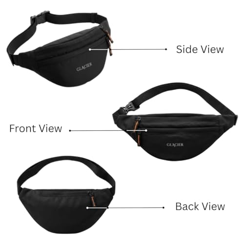 Image of GLACIER Men's & Women's Waist Bag /Fanny Pack | Stylish Crossbody Sling for Travel & Daily Use | Multi-Compartment Lightweight Waist Pouch with Adjustable Strap for Outdoor, Walking & Casual Wear