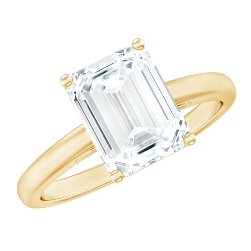 Certified Moissanite 7X9mm Emerald Cut Engagement Ring, D-Vs1 Quality, Moissanite Solitaire Ring - Ready To Gift
