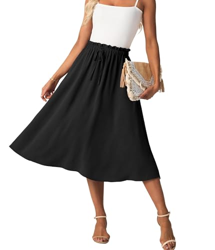 GRECERELLE Womens Summer Midi Skirts Boho Flowy Casual High Waisted Palazzo A-Line Skirt with Pockets & Adjustable Tie Belt