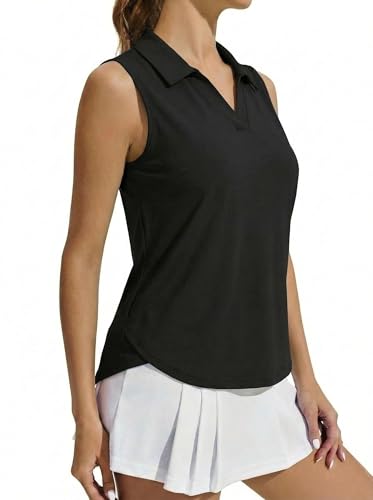 PINSPARK Koszulka polo damska, sportowy top bez rękawów, koszulka polo do golfa, letnia koszulka polo, UPF 50+ UV, oddychająca, dekolt w serek, sportowy tank top, szybkoschnąca, koszulka na siłownię