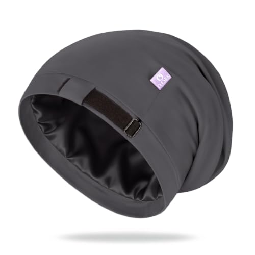 OLESILK 100% Mulberry Silk Bonnet for Sleeping, Mens Bonnet for Curly Hair, 100% Real Silk for Frizzy Hair, Dark Grey