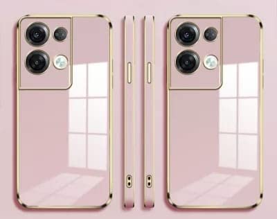 Image of Apurb Store for Oppo Reno 8 Pro 5G Plating Square Gold Frame Phone Case Luxury Soft Silicone Back Cover (for Oppo Reno 8 Pro 5G, Pink)
