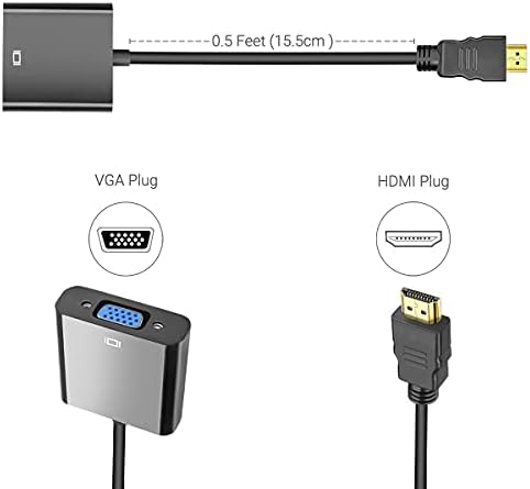 WILLIZTER HDMI Male to VGA Female Adapter Cable Converter Extension Extender Gold Plated Connectors Compatible with PC Computer Desktop Laptop Monitor HDTV Projector