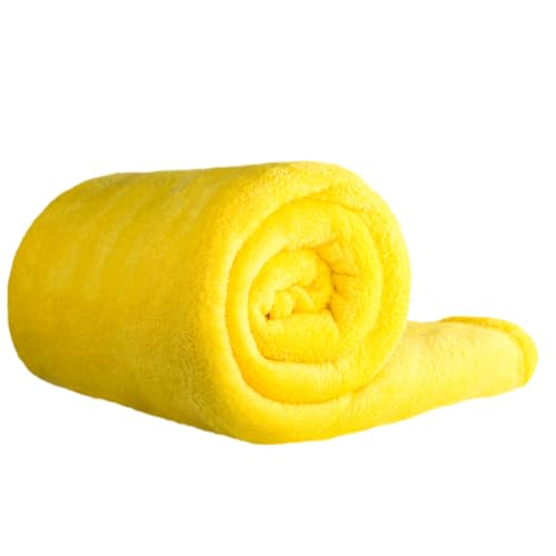 Clinotest XL Kuscheldecke flauschig 150x220cm - Kochfest ohne Einlaufen oder Fusseln - warme Wohndecke in Gelb - auch als Sofadecke, Tagesdecke, Microthermaldecke, Fleecedecke nutzbar im Winter