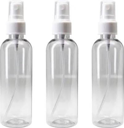 b h industry transparent plastic empty refillable reusable fine mist spray bottle with dust cap 200 ml spray bottle (pack of 3, clear, white, pet)