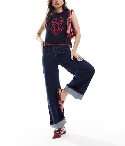Image of Women Graphic Sweater Vest Y2k Knit Tank Top Lightweight Pullover Top