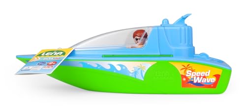 Lena BOAZZ Sportboot 36 cm, Spielzeugboot Indoor und Outdoor geeignet, für Kinder ab 2 Jahren, Kabine zum öffnen, Zwei Sitzplätze Plus Spielfigur, grün