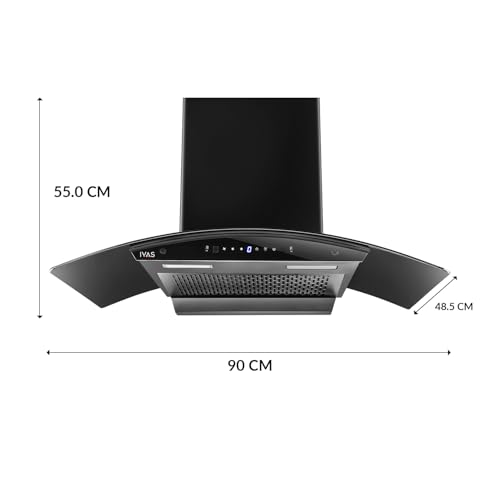 Image of IVAS Breezia 60 cm Curved Filterless Chimney | Thermo Autoclean Function | 1200 m3 /hr Suction Power | Touch & Gesture Control | 12 years motor warranty & 2 years product warranty*