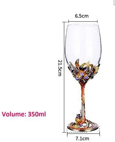 YBK Tech Handmade Enamel Craft Crystal Red Wine Glass in Gift Box, Iris Design (Gold and Red) - Image 4