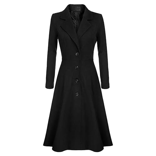 Maiyifu-GJ Women's Winter Warm Wool Dress Overcoat Notch Lapel Single Breasted Coat Elegant Lapel Long Trench Coat Jacket