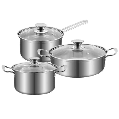 Redilux Stainless Steel Saucepan Set with Lids, 3-Piece Cookware Set with Tempered Glass Cover, Gas Compatible, Durable, Easy to Clean Kitchen Pots