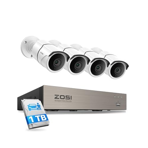 ZOSI 8CH 3K Lite Home Security Camera System Outdoor,AI Human/Vehicle Detection,Night Vision,4pcs 1080P Metal Weatherproof Cameras with 1-Way Audio,H.265+ 8Channel DVR with 1TB HDD for 24/7