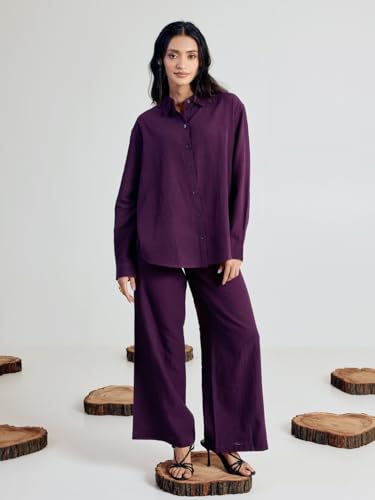 Image of FIORRA Women's Linen-Blend Loose Relaxed Fit Co-Ord Set