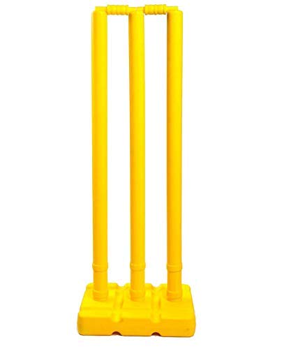 Plastic Cricket Stumps Set with 3 Wickets, 2 Bails, 1 Base, Yellow-image-25