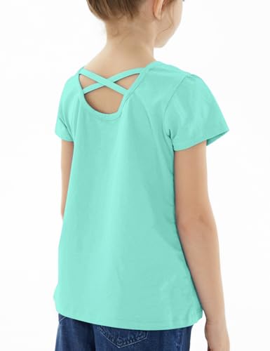 Image of Noomelfish Girls Criss Cross Back T-Shirts Short Puff Sleeve Tee Tops (5-12 Years)