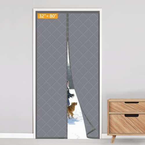 Yotache Magnetic Thermal Insulated Door Curtain Fits Door Size 32 X 80 Inch, Door Curtain Size 34" X 82" Weatherproof Oxford Material Door Screen Covers For Front Door, Dark Gray #TOP20