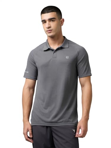 Image of TECHNOSPORT Men's 100% Polyester Slim Fit Self-Design Half Sleeve Polo T-Shirt with Double Cool, SPF50+ Properties for Gym, Workout 7 Regular Use