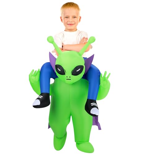 Inflatable Alien Costume, Halloween Blow up Costumes Ride On Alien Costume, Funny Cosplay Costumes for Kids Men Women