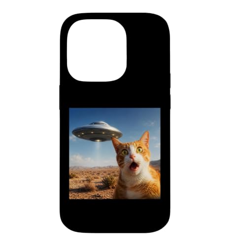 Funny Shocked Cat UFO Desert Alien Encounter Graphic �X�}�z�P�[�X iPhone 14 Pro �p