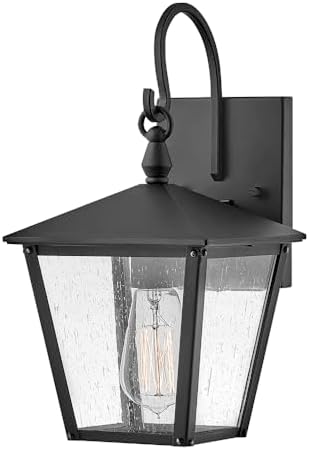 Hinkley Huntersfield Medium Wall Mount Outdoor Lantern, Aluminum, Clear Seedy Glass, Traditional European Style, Black Finish