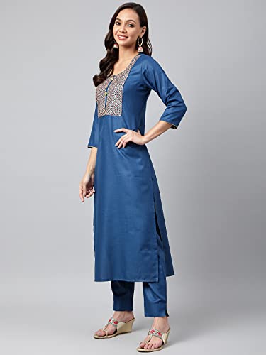Image of ANNI DESIGNER Women's Cotton Blend Kurta with Pant & Dupatta