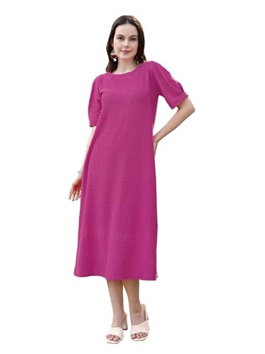 Image of PURVAJA Women's A-Line Below Knee Length Dress (Yuvi-011-013)