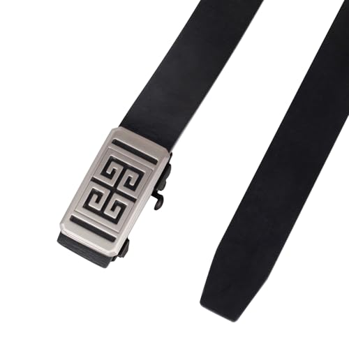 Image of Aurolran Men&Womens Leather Dress Belt Business Automatic Buckle Belt Color-Black Silver Gold