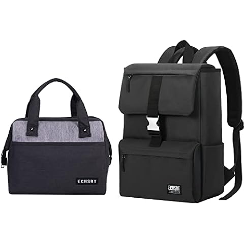 ECHSRT Large Insulated Lunch Tote Bag 10L Lunchbox & 16 inch Laptop Backpack Water Resistant Casual Daypack Bag 2pack Black Cover