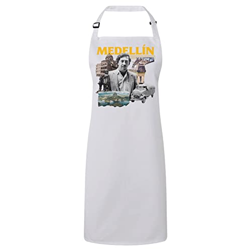 Tablier cuisine blanc Medellin Colombie grand format avec motif imprimé