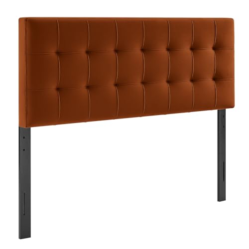 Image of Modway Lily Performance Velvet King Size Headboard with Biscuit Tufting in Rust - Stain-Resistant Upholstery with Padded Design and 5 Height-Adjustable Mounts